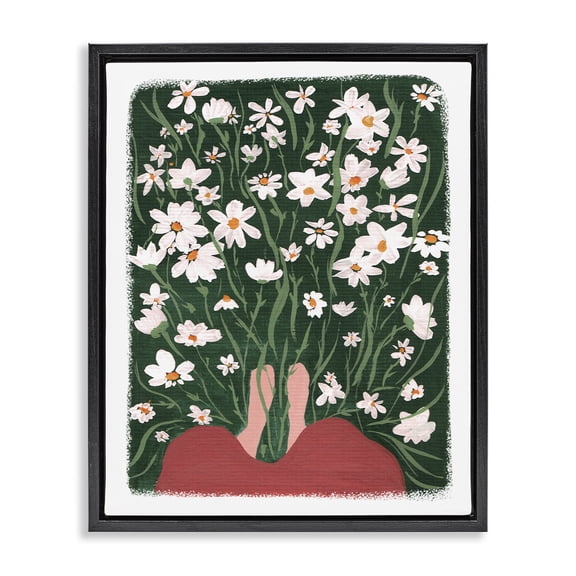 Stupell Industries Contemporary Standing in Peaceful Flower Meadow Blooming Daisies Black Floating Frame Canvas Art, 17 x 21, by Birgit Maria Kiennast