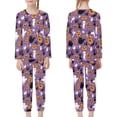 thumbnail image 2 of Renewold Thermal Nightwear Shirt for Winter Fall Spring 2 Pieces Halloween Pumpkins Black Cats Pajamas Top and Pants Set with Pocket Girls Boys Cozy Purple Sleepwear Size 15-16, 2 of 5
