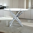 thumbnail image 2 of GLASS STAR TABLE ROUND with tempered glass top and polished stainless steel in chrome, 2 of 5