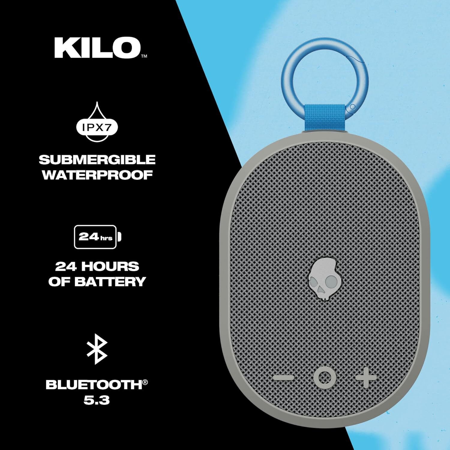 Skullcandy Kilo Bluetooth Speaker, IPX7 Waterproof Mini Speaker, 24 Hour Battery, True Wireless Pairing, Outdoor Use