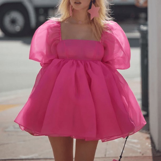 Mini vestidos de graduación con mangas abullonadas y cuello cuadrado, vestido de fiesta sin espalda con corte en A, color rosa claro, vestidos de baile de cumpleaños para niña encantadora