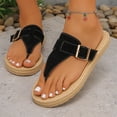 thumbnail image 2 of Rokment Women's Flat Flip Flops Sandals Beach Casual Suede Buckles Waterproof Soles Platform Gladiator Thongs Dress Slip on Slides Summer Vacation Black Size 5.5, 2 of 7