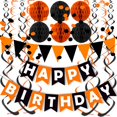 thumbnail image 1 of Cartel de feliz cumpleaños FECEDY, negro y naranja, decoración de fiesta, 1 of 6