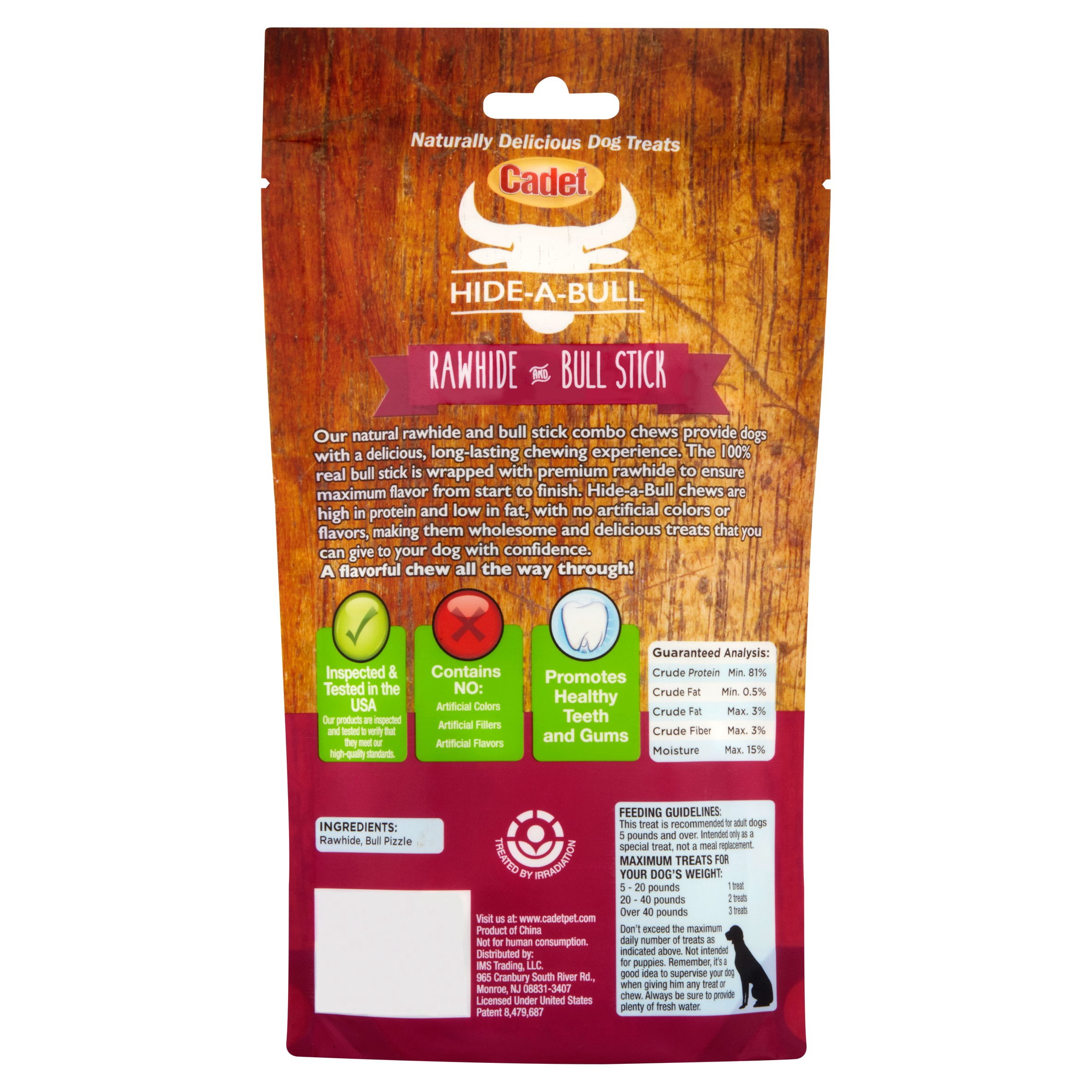 Cadet Premium Dog Treats Hide-a-Bull Rawhide and Bully Stick Chew Treat, Medium dogs, 2 count