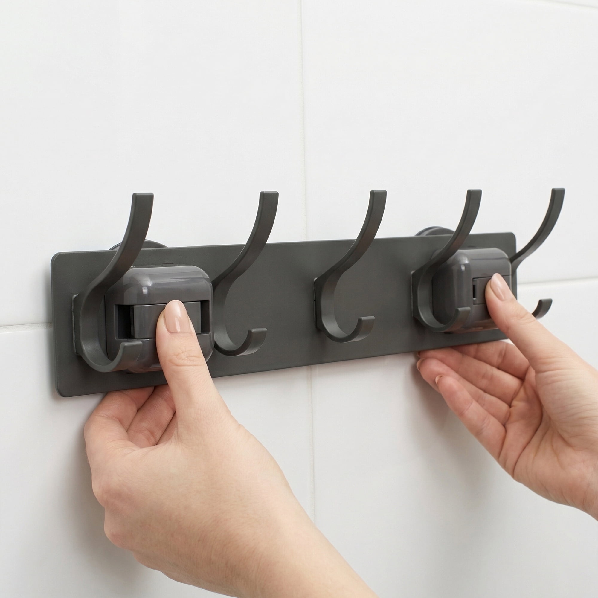 Unique Bargains Coat Rack Wall Mount Metal Suction Round 5 Hooks Rack gray 13.2"x2.4"