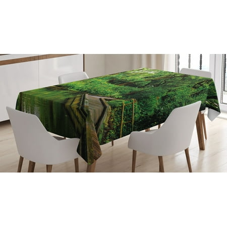 

Jungle Tablecloth Deep Forest with Wooden Pier and River Refreshing Exotic Nature Wild Image Rectangular Table Cover for Dining Room Kitchen 60 X 84 Inches Hunter Green Brown by Ambesonne