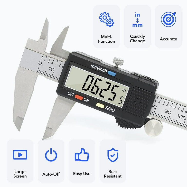 Digital Caliper Precise Measuring Tool, Vizbrite 6 inch