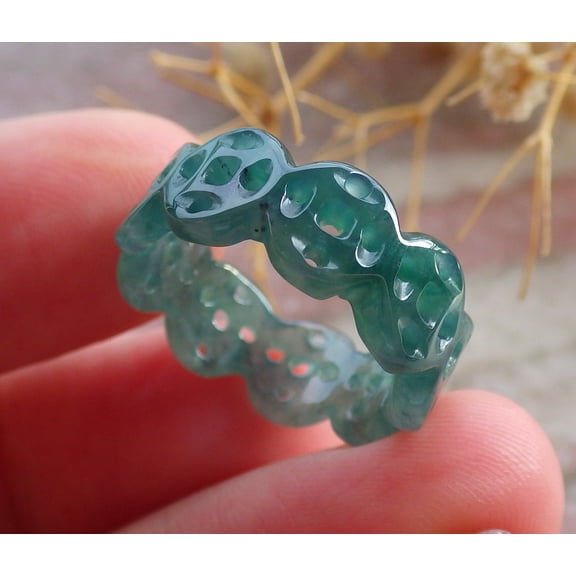 Icy Green Natural A JADE Jadeite Coin RING USA. 5.5 RING 684114 TN