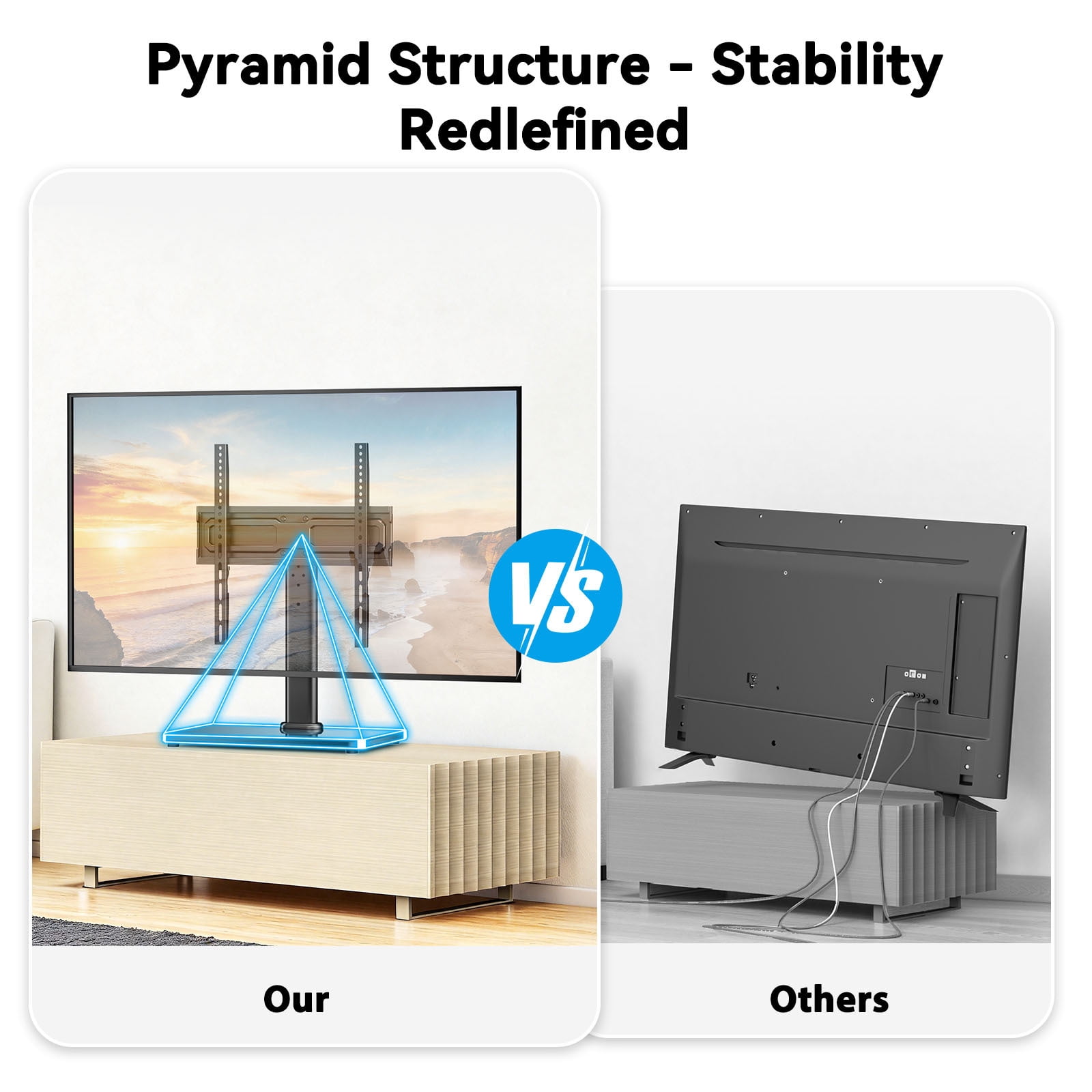 MountFTV Swivel Table Top TV Stand for 24-60 inch TVs, Holds up to 88lbs, Max 400x400mm, 50 degrees Swivels Adjustable Tabletop TV Stand with Tempered Glass Base