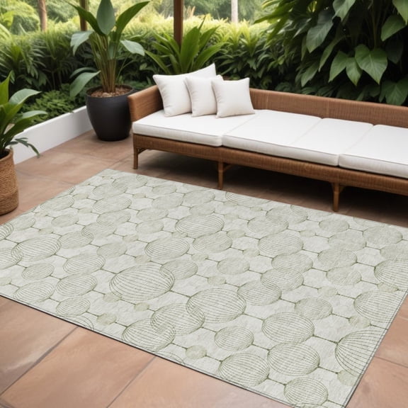 HomeRoots 583669 8 x 10 ft. Geometric Washable Indoor & Outdoor Rectangle Area Rug, Green & Beige