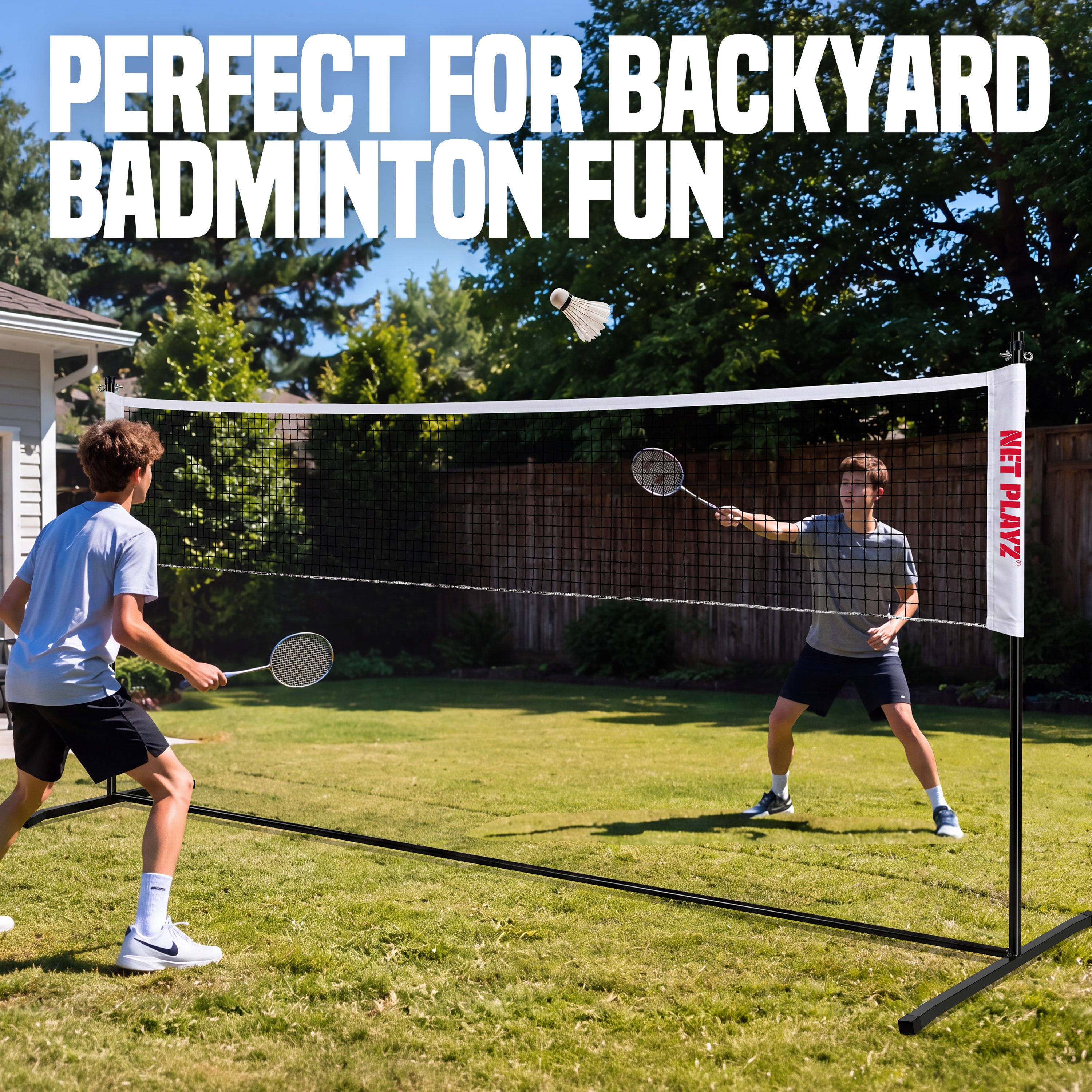 Net Playz 12ft Adjustable Badminton Net, Multi-Sport for Backyard Outdoor Play with Bag