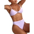 thumbnail image 5 of Yuemengxuan Women Split Swimsuit Set, Solid Color Backless Bikini + High Waist Panties for Summer, 5 of 7
