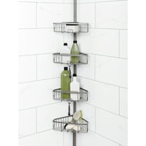 Zenna Home Satin Nickel Metal Tension Pole Shower Caddy with 4 Basket Shelves, Adjustable 5 - 9 Feet