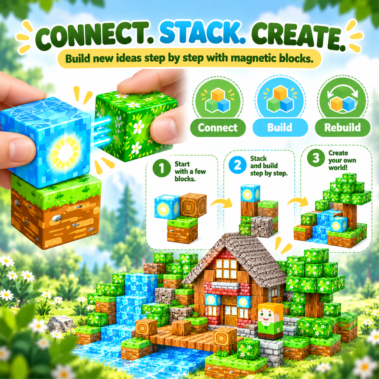HXFOU 150-Piece Magnetic Blocks Forest Castle Set photo 5