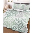 thumbnail image 3 of Quilts Twin-XL Size Bedding Set, Sage Green Coral Coastal Lightweight Quilted Comforter, Summer Beach Seaside Nautical Soft Reversible Bedspread Coverlet with Pillow Covers for All Season, 68" x 98", 3 of 7