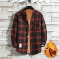 thumbnail image 3 of Inglocry Men's Flannel Plaid Shirt Jacket Sherpa Lined Shirt Long Sleeve Button Up Overshirt Warm Coat Outwear with Pockets Red 2XL, 3 of 3