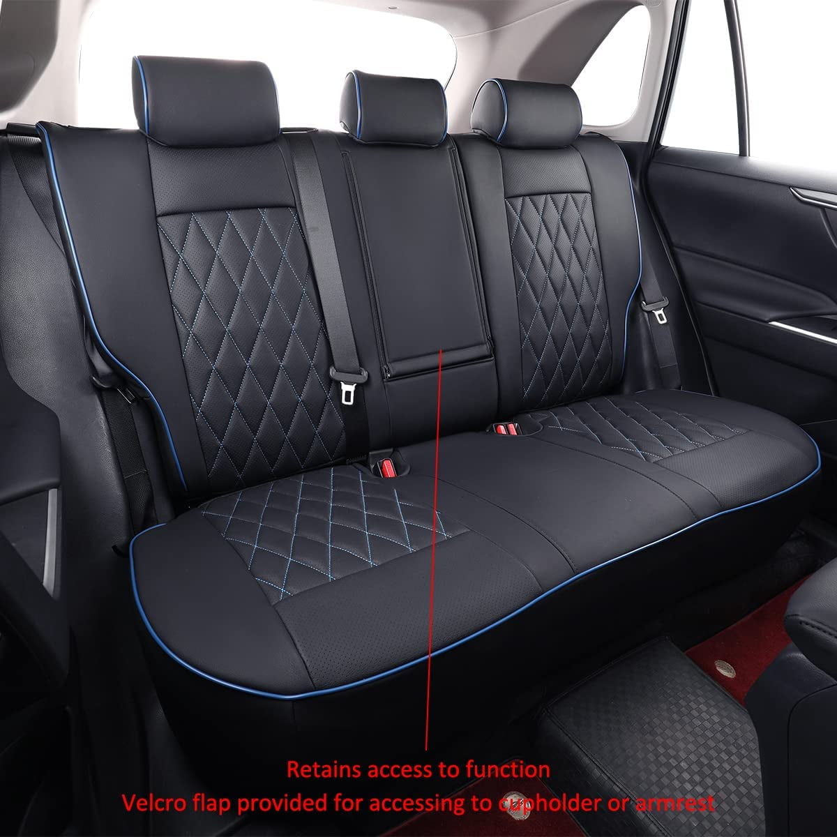 EKR RAV4 Car Seat Covers for 2019-2025 RAV4 Hybrid/Prime SE,XSE & 2025 RAV4 PHEV SE, XSE, Leather Truck Seat Cover Full Set for SUV,Faux Leather(Black with Blue Piping)