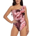 thumbnail image 4 of Daiia Delicate Pink Carnations Women's One Piece Swimsuits Personalized One Shoulder Swimwear Asymmetric Ruffle Bathing Suits-Small, 4 of 8