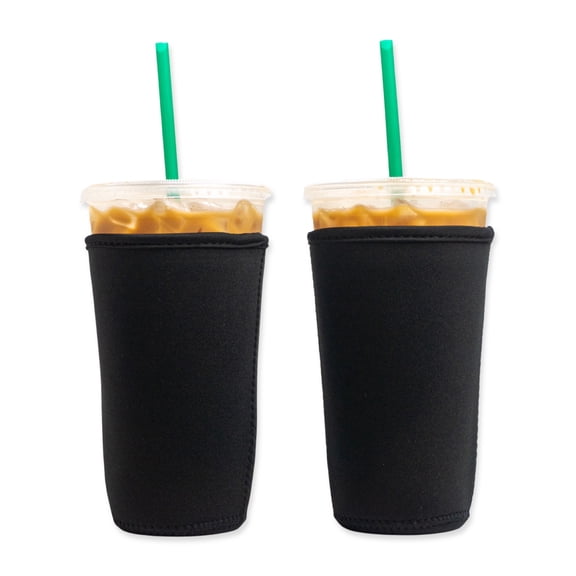 Baxendale and Co 2-Pack Large (32oz) Reusable Neoprene Insulator Sleeve for Iced Coffee or Cold Beverage Cups (Black Smooth)
