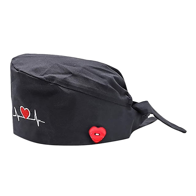 Opolski Femmes ECG Coeur Broderie Réglable Anti-Poussière Bouton Gommage Chapeau Bouffant