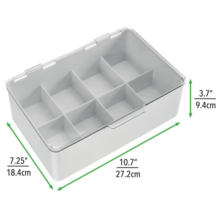 mDesign Plastic Tea Bag Divided Storage Organizer Container Box with Hinge  Lid for Kitchen Cabinet, Countertop, Pantry, Hold Coffee Pods, Seasoning