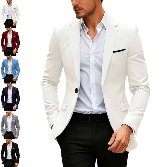 Danhjin Blazer Jackets for Men Lapel Button Down Slim Business Casual Dress Suit Coats Office Work Classic Formal Outwear