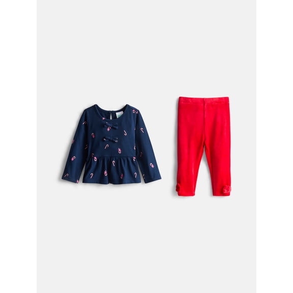 Wonder Nation Toddler Girls Long Sleeve Peplum Top and Leggings Set, 2 Piece, Sizes 12M-5T
