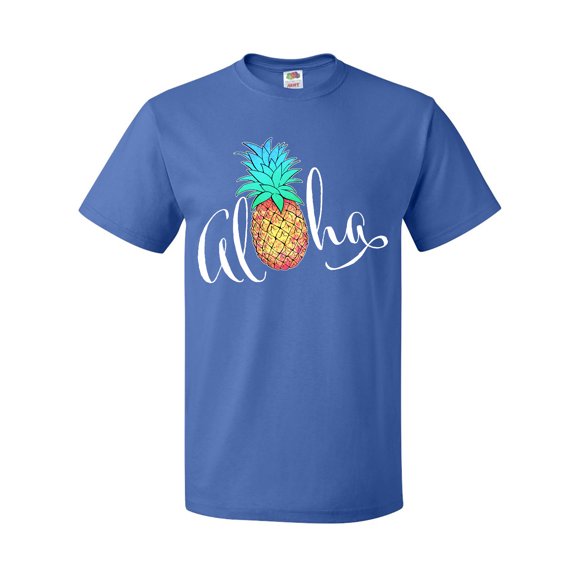 Inktastic Aloha- in cursive with pineapple rainbow colors T-Shirt