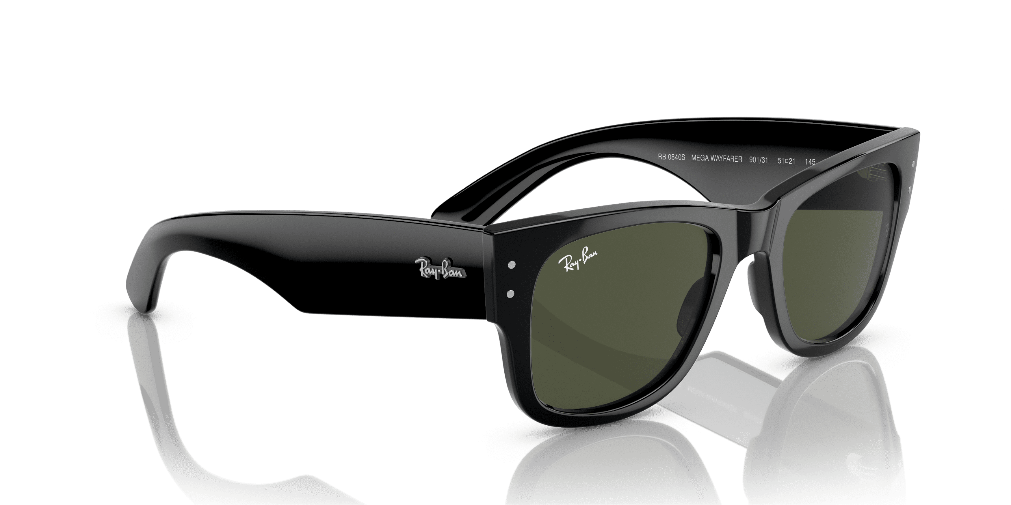 Ray-Ban Mega Wayfarer Sunglasses, Bold Square Eyeglasses with Case, Black/Green, Size 51