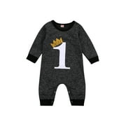 Newborn Infant Baby's First Birthday Jumpsuits, Round Neck Long Sleeve / Sleeveless Printed Bodysuit One Piece Romper Outfits
