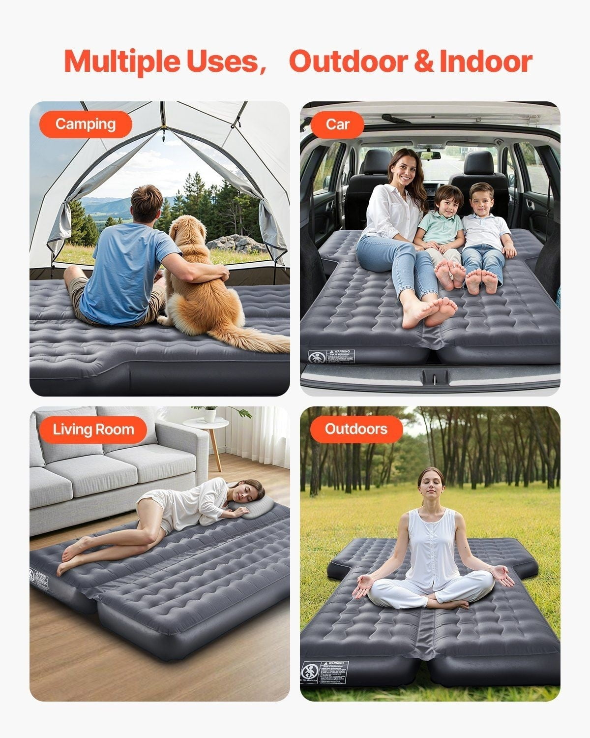 Car Air Mattress Inflatable Camping Bed - Travel Sleeping Pad with Air Pump for SUV, MPV, Sedan - 2 Chamber