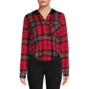 No Boundaries Juniors Hooded Plaid Shirt