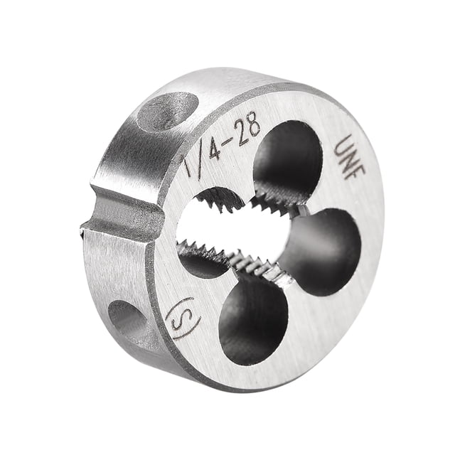 Uxcell 1/4-28 UNF 1.2" OD Dados de rosca redondos de acero para herramientas tono plateado 1 pieza