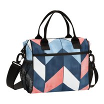 FORMRS Insulated Lunch Bag Unisex Large Capacity with Shoulder Strap, Blue Geometric