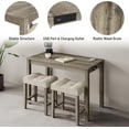 thumbnail image 3 of 3-Piece Counter High Bar Table Set with Socket and 2 Fabric Padded Bar Stools, Tall Kitchen Breakfast Dining Table Set with Stools (Natural), 3 of 9