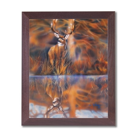 Cabin Pictures Whitetail Buck Deer Big Antler Rack Animal Wildlife Cabin Lodge Wall Picture Cherry Framed Art Print ()