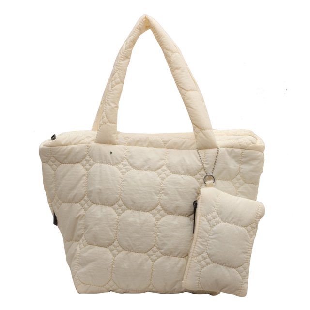 6015 Bolso Algodón Ligero Gran Capacidad Con Hilo Bordar Acolchado Versátil E Informal Con Bolso Pequeño para (beige)
