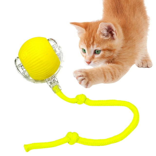 Automatic Cat Ball (No Wake-Up Function), Yellow Cat Ball with Leash (7*6), 1Pcs Motion Pet Friends,Triggers Their Natural Hunting Instinct