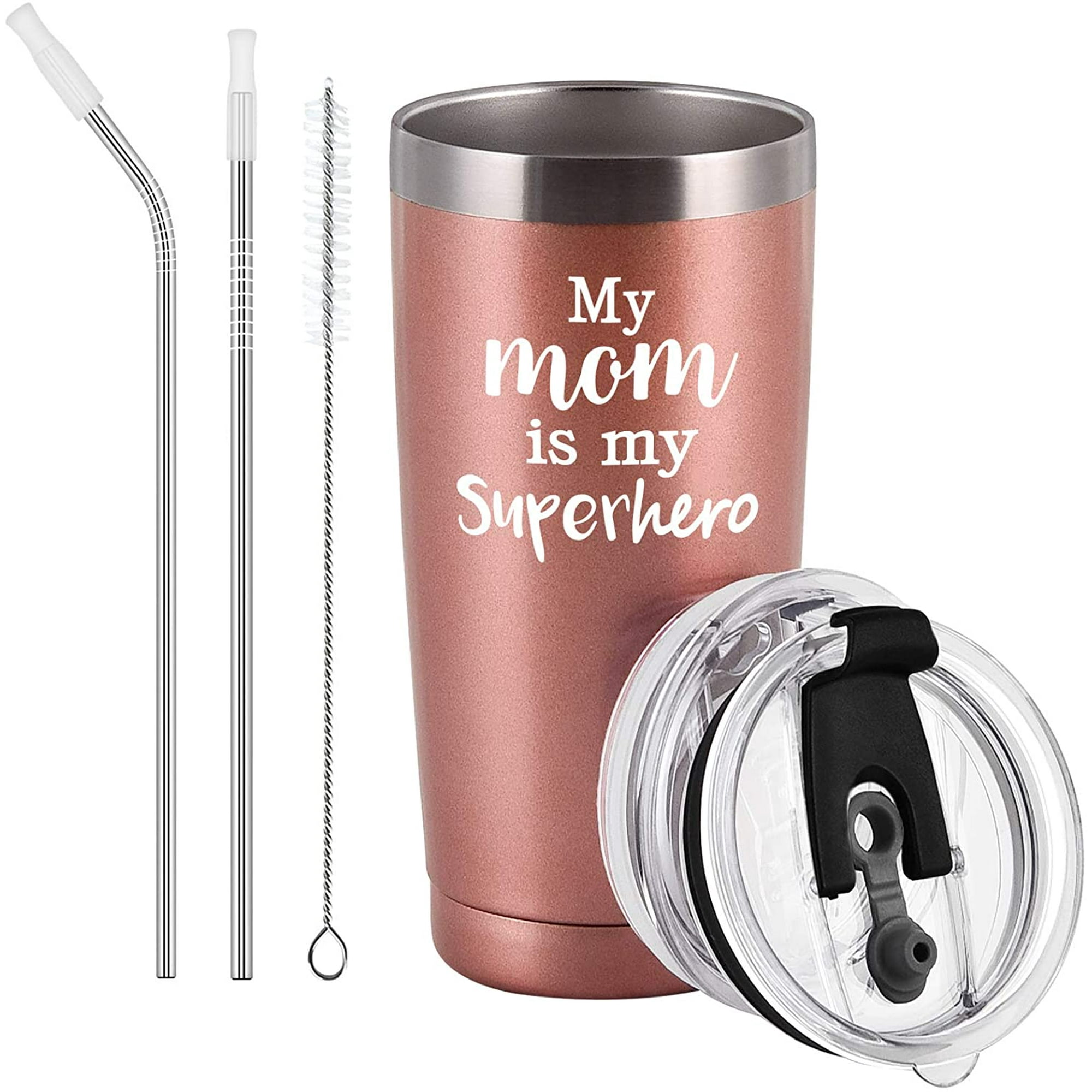 Gifts for Mom-My Mom Is My Superhero Travel Tumbler, Funny Birthday Gifts  for Mom Mother New Mom, Unique Christmas Gifts for Mom from Daughter Son,  Insulated Stainless Steel Tumbler(20oz, Rose Gold) |
