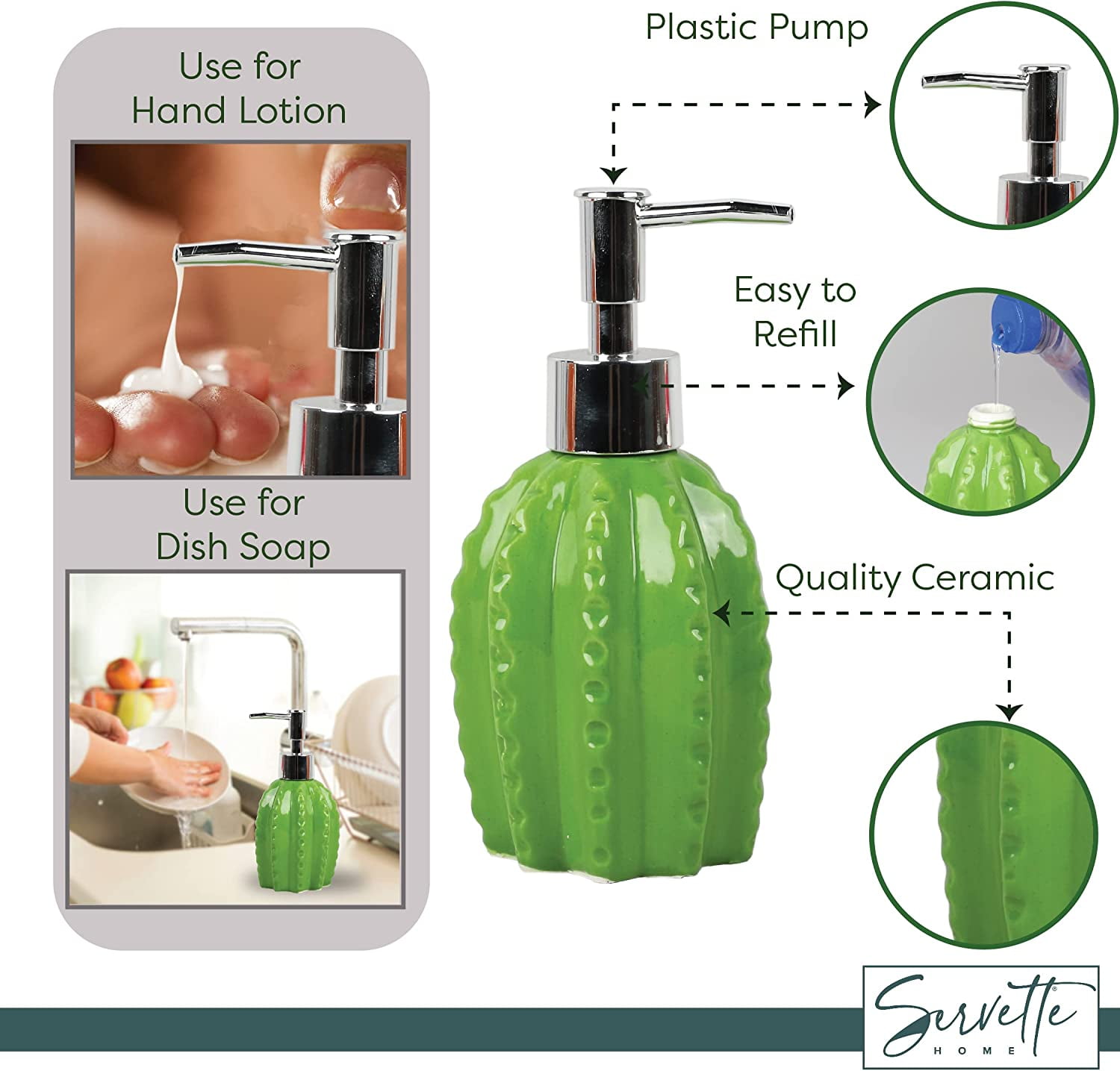 Servette Home Novelty Soap Dispenser- Cactus Soap Pump for Home and Kitchen Decor- One Size