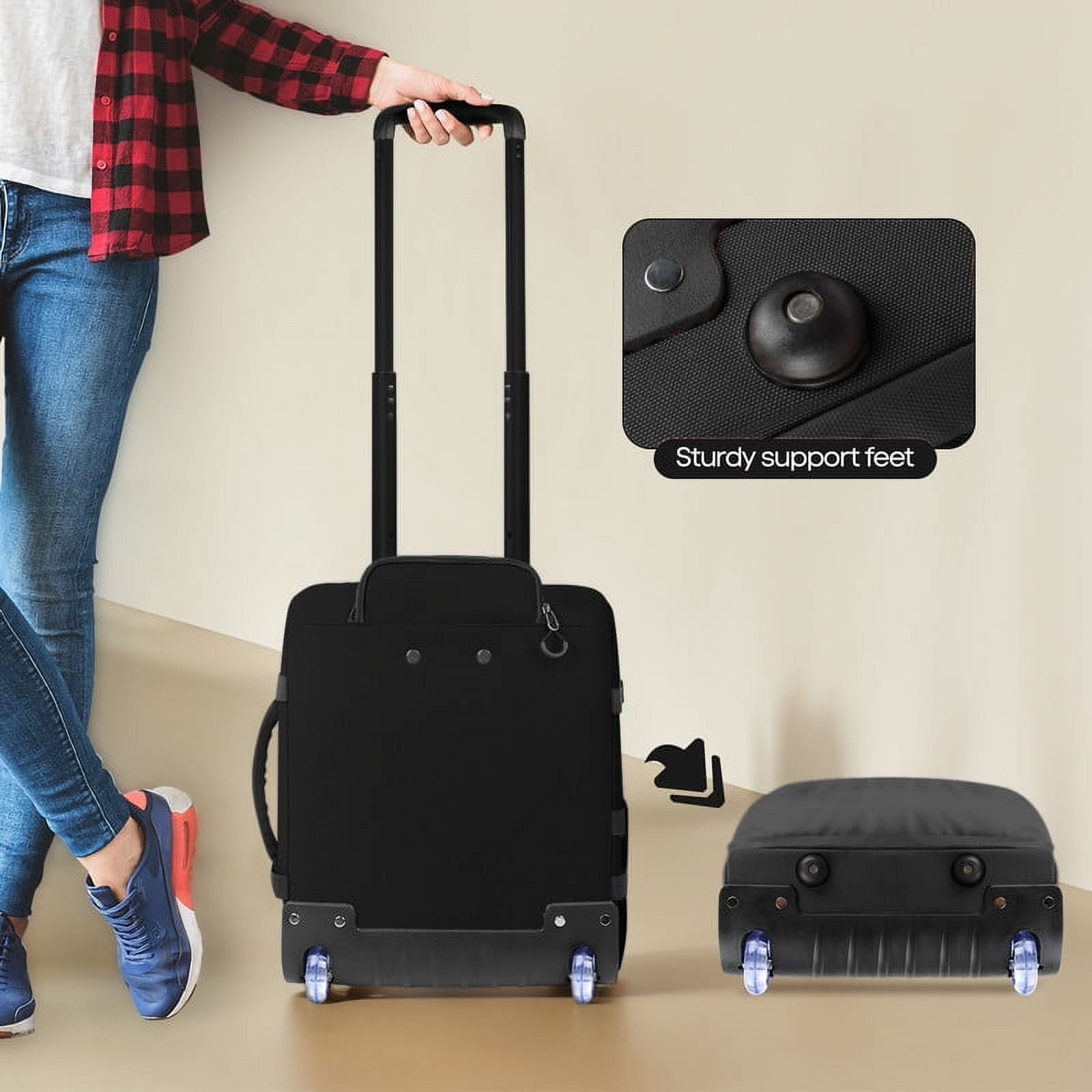 17" Underseat Carry On Luggage Airplane Approved,Water Resistant Softside Rolling Suitcase Lightweight Personal Item Travel Bag,Black - TA069