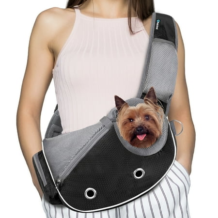 PetAmi Dog Sling Carrier for Small Dogs  Puppy Carrier Sling Purse  Dog Bags For Traveling  Carrying Bag to Wear Medium Cat  Adjustable Crossbody Pet Sling Travel  Poop Bag Dispenser  Max 5 lbs  Black