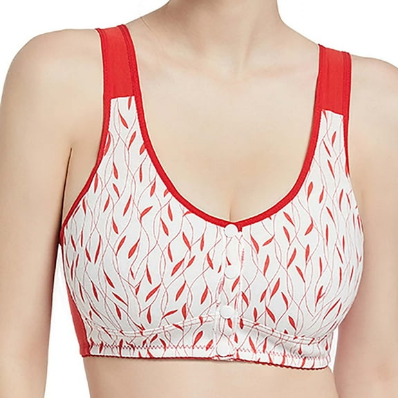 WNEGSTG Red Bras for Women No Underwire, Women'S Front Closure Wireless T-Shirt Bra, Lightly Lined Full Coverage Bralette for All-Day Comfort, 36