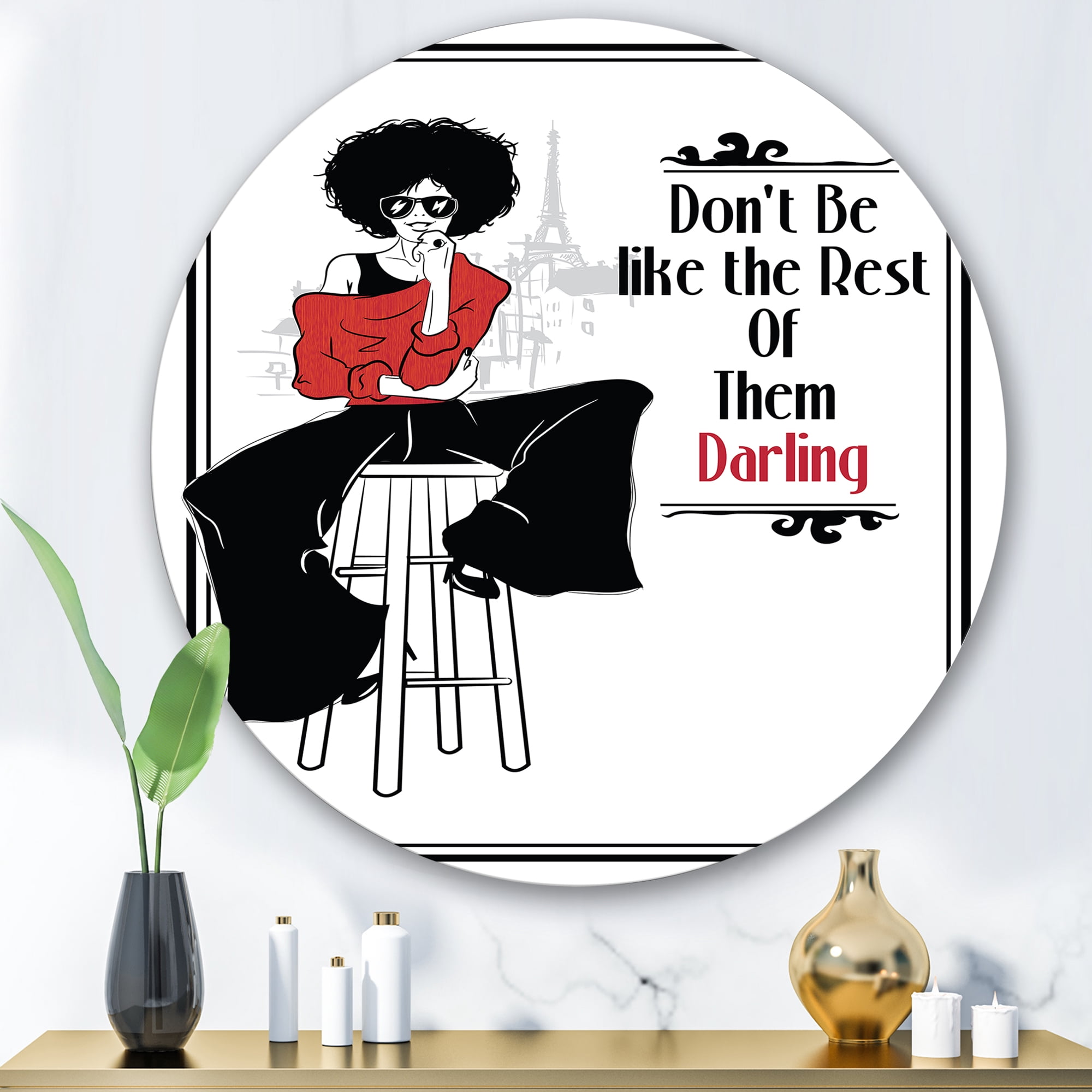 Designart 'Style Passion Life Fashion Woman VI' Modern Circle Metal Wall Art 29x29 - Disc of 29