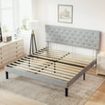 thumbnail image 3 of SYNGAR Full Size Bed Frame, Fabric Upholstered Platform Bed Frame with Adjustable Button Tufted Headboard, Bedroom Furniture with Strong Wooden Slat Support, No Box Spring Needed, Light Gray, 3 of 7