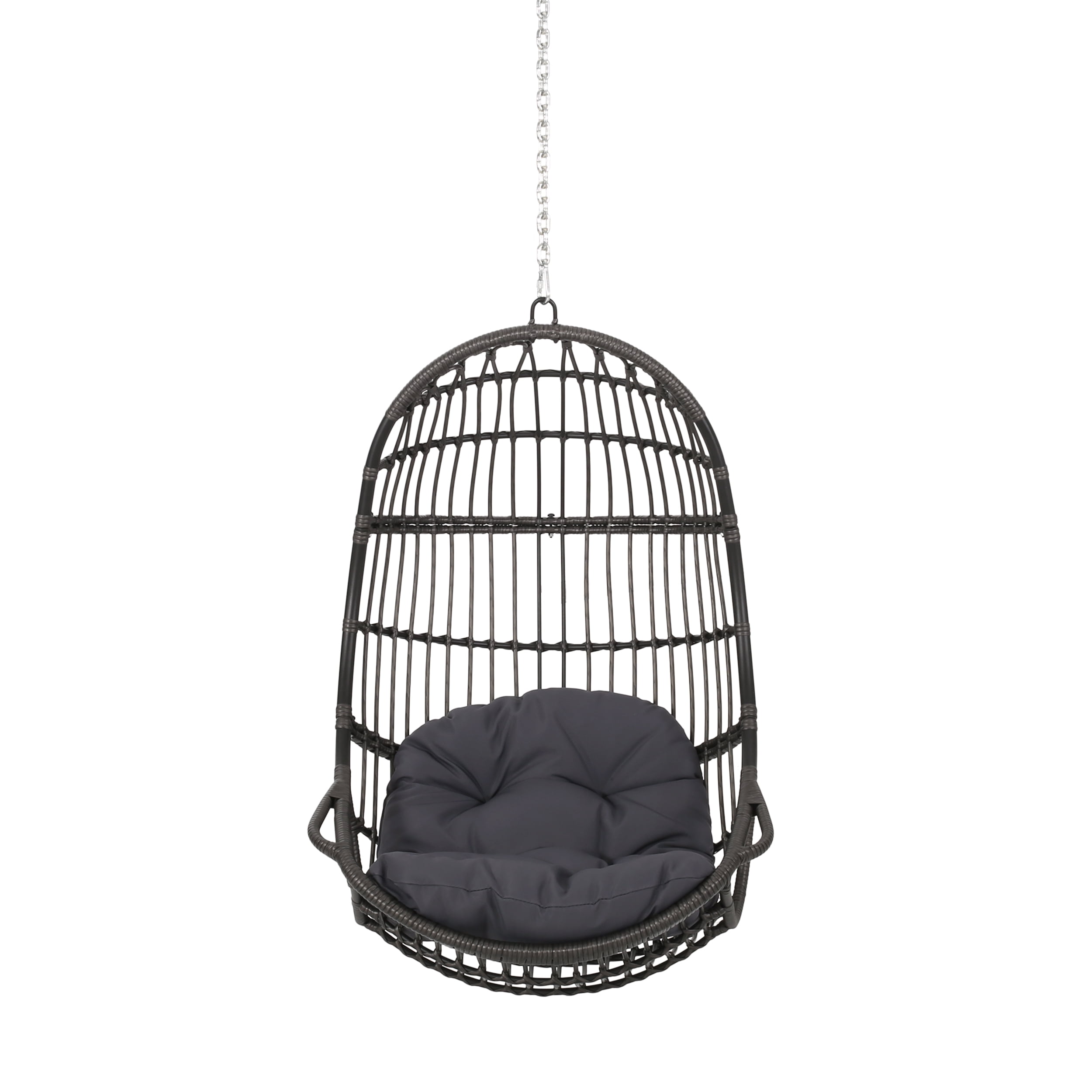 Outdoor Hanging Swing Chair with 8ft Chain, Wicker Weave Suspended Leisure Seat for Patio Garden, Gray