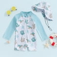 thumbnail image 2 of NIEWTR Baby Boy Swimsuit UPF 50+ Long-Sleeve One Piece Zipper Toddler Bathing Suit Baby Beach Wear Sunsuit with Sun Cap Beachwear(White,0-3 Months), 2 of 8