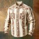 thumbnail image 1 of Ceisia Men's Loose Fit Vintage Paisley Stripe Print Long Sleeve Cotton Shirt Khaki M Gifts, 1 of 3