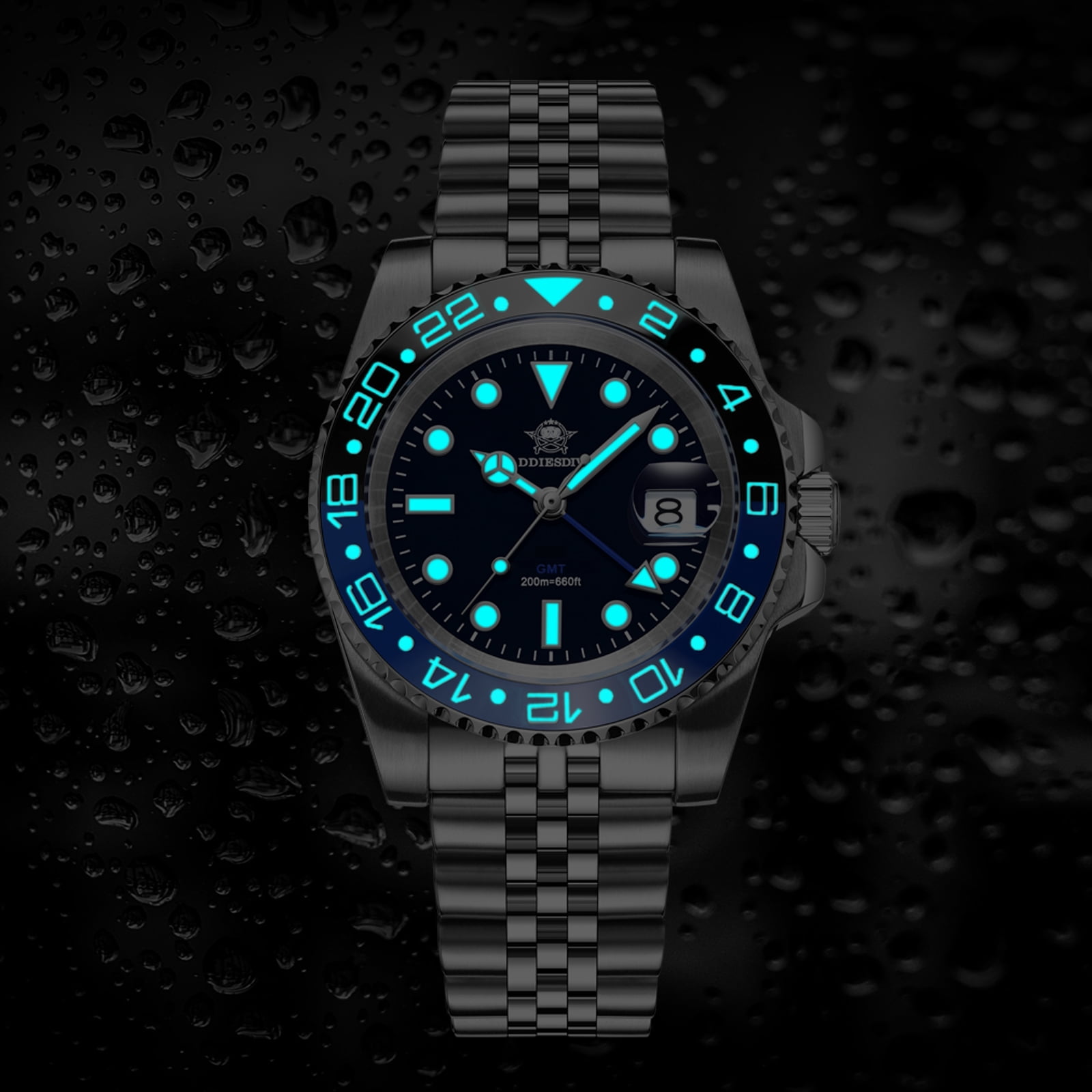ADDIESDIVE Luxury Men's Dive Watch Swiss GMT 200M Waterproof Analog Quartz Watch with Rotating Ceramic Bezel & Luminous for Diving, Travel, Business