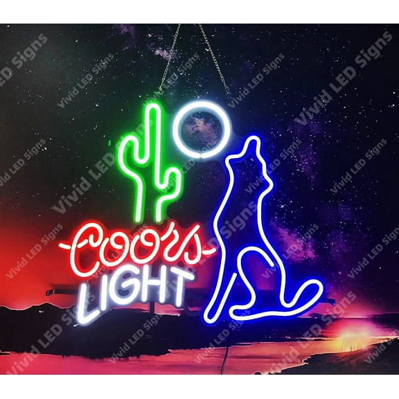 Queen Sense 24"x20" Wolf Cactus Moon Coor Light LED Sign Light Neon Signs With Dimmer Party Home Wall Decor Lights W124WCMCL-XLED